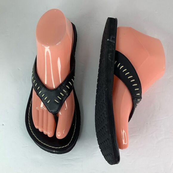 Flojos Black Leather Thong Flip Flop Casual Summer Women’s Size 7 - Picture 2 of 11